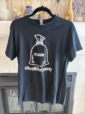 Black Funny Graphic Tee with White Flour Sack Logo